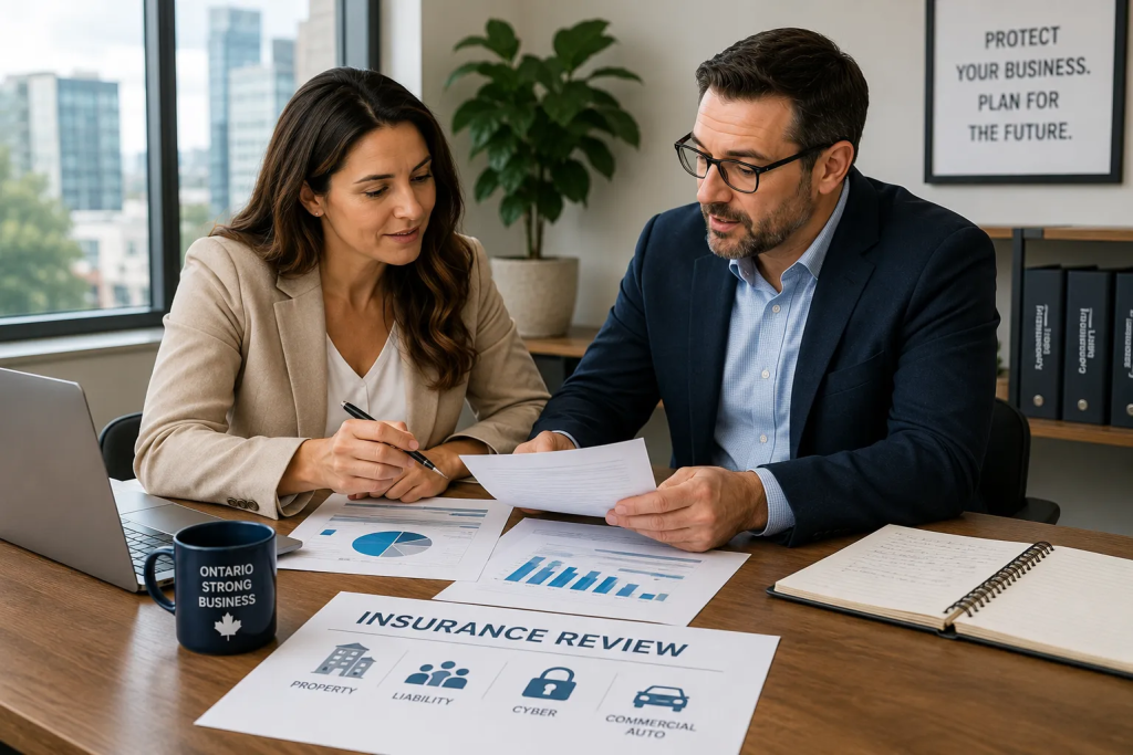 Ontario small business owner reviewing annual commercial insurance coverage
